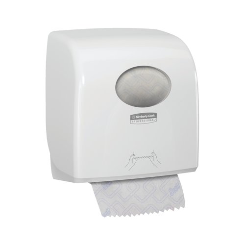 KC03862 | Ideal for use in shared washrooms where space may be limited, this compact Aquarius Slimroll Rolled Hand Towel Dispenser features a hygienic, smooth design with no dirt traps for easy cleaning. For use with Scott and Kleenex hand towel rolls (6621, 6695, 6696 and 6781), this white dispenser measures W324 x D192 x H297mm.