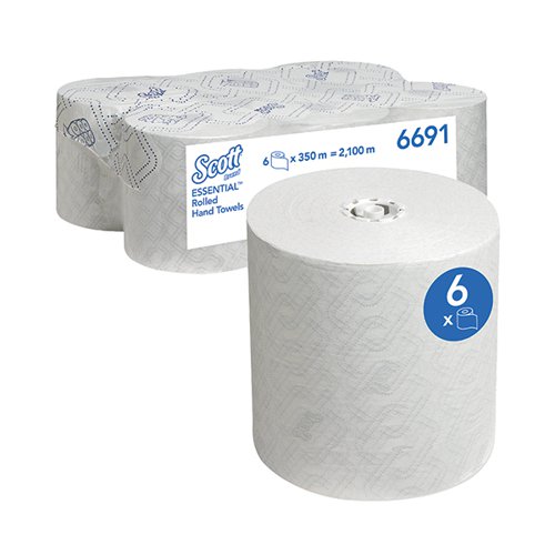 Scott Essential Rolled Paper Hand Towels 1 Ply 350m White (Pack of 6) 6691 KC04959