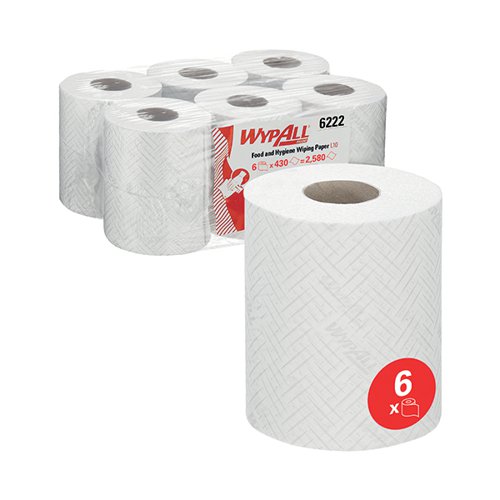 WypAll L10 Food and Hygiene Centrefeed Paper Rolls 1 Ply White (Pack of 6) 6222 - KC05158