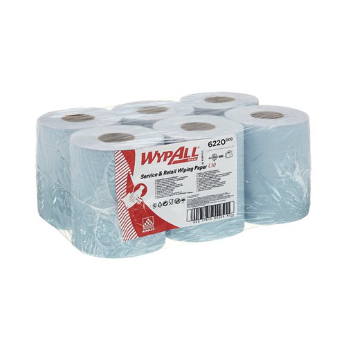 WypAll L10 Service and Retail Centrefeed Paper Rolls 1 Ply Blue (Pack of 6) 6220