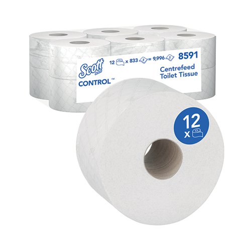 Scott Control Toilet Tissue Centrefeed Roll 2 Ply 833 Sheets (Pack of 12) 8591