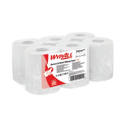 WypAll L10 Service and Retail Wiping Paper Centrefeed Roll 1 Ply White (Pack of 6) 7404