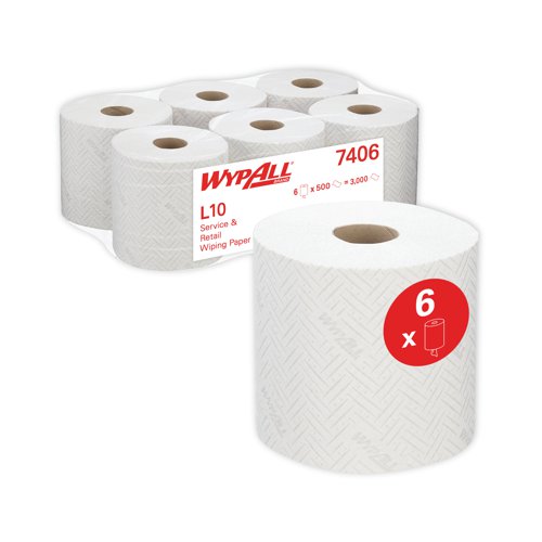 Wypall L10 Wiper Roll Control Centrefeed White (Pack of 6) 7406 - Kimberly-Clark - KC05367 - McArdle Computer and Office Supplies
