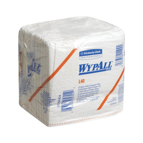 WypAll L40 wipers are ideal for professionals who demand the very highest standards of hygiene and cleanliness. Perfect for everyday wiping tasks, these wipers use double re-creped (DRC) base sheet technology. This layered fabric is strong, thick and highly absorbent so it cleans up fast without falling apart, does the job with fewer wipers and helps reduce costs. Each sheet measures H 304mm x W 317mm and the pack contains 18 packs of 56 folded sheets.