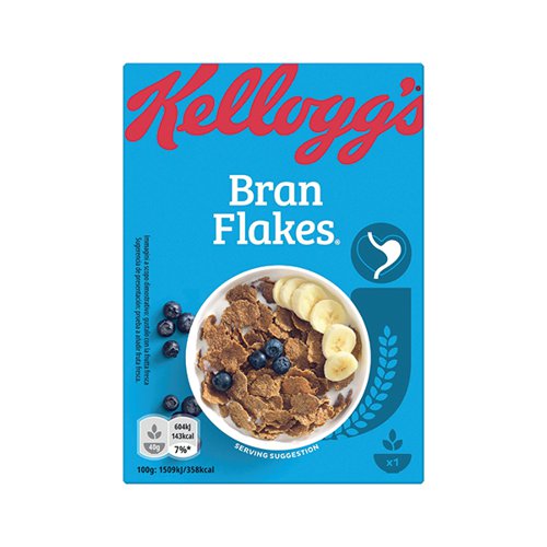 KEL39415 | Kellogg's Bran Flakes are deliciously crunchy, wholesome flakes made with natural wheat bran fibre. They are also a source of protein and provide 8 essential vitamins and minerals. Naturally high in fibre, so you know that you are making the right choice for your digestive health and the best part is that they are simply delicious. Each box contains 40g. Pack of 40 portion packs.