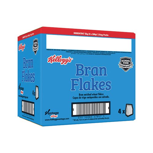 KEL47847 | Kellogg's Bran Flakes are deliciously crunchy, wholesome flakes made with natural wheat bran fibre. They are also a source of protein and provide 8 essential vitamins and minerals. Naturally high in fibre, so you know that you are making the right choice for your digestive health and the best part is that they are simply delicious. Each box contains 40g. Pack of 40 portion packs.