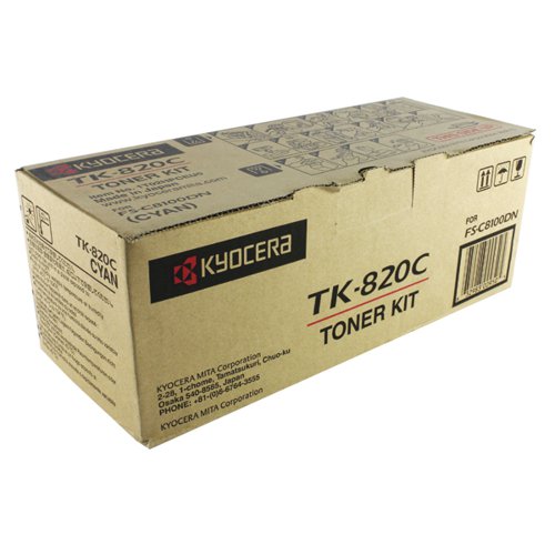 Kyocera Cyan TK-820C Toner Cartridge (7000 Page Capacity)