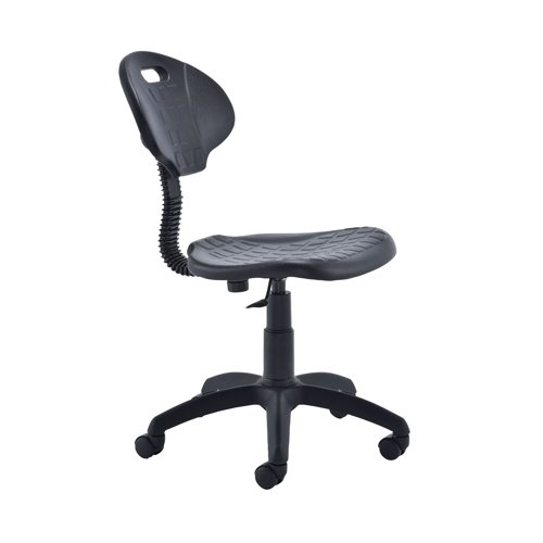 This Jemini factory chair features a durable, ergonomically shaped seat that wipes clean with ease. Ideal for factory, warehouse, laboratory or workshop use, the chair is made from polyurethane material that is both tough and soft, for comfort that can withstand the rigours of heavy duty use. The seat features gas height adjustment from 500mm to 630mm and five swivel castors to allow easy movement.