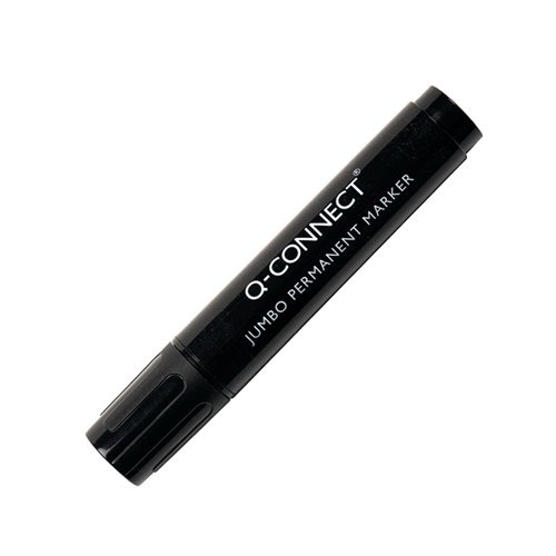 This Q-Connect Jumbo Permanent Marker is ideal for creating bold presentations, displays and projects. The large chisel tip provides a line width of 7.0-13.0mm for a wide variety of writing and drawing applications. The permanent black ink is designed not to fade, for vibrant, clear and long lasting writing. This pack contains 10 black markers.