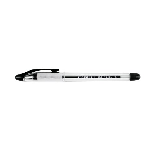 KF00375 | This Q-Connect Delta Ballpoint Pen has an ergonomically designed barrel with a special comfort grip to allow protracted use. The transparent design allows you to view remaining ink levels for efficient use and the black gel ink is quick drying to help prevent smudging. These black pens come supplied in a pack of 12.
