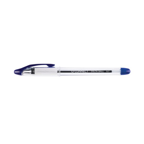 KF00376 | This Q-Connect Delta Ballpoint Pen has an ergonomically designed barrel with a special comfort grip to allow protracted use. The transparent design allows you to view remaining ink levels for efficient use and the blue gel ink is quick drying to help prevent smudging. These blue pens come supplied in a pack of 12.