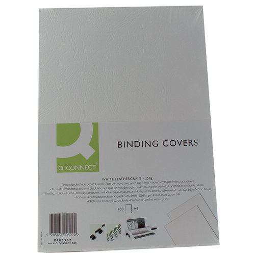 Q-Connect A4 White Leathergrain Comb Binder Cover (Pack of 100) KF00502