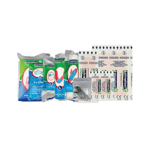 This convenient, all in one first aid kit provides everything you need in the event of a minor scrape or accident. Suitable for up to ten people to use, it includes a guidance leaflet, plasters, eye pads, bandages, safety pins, dressings, gloves and wipes to cover any eventuality. The kit comes in a convenient and hardwearing plastic case that has and easy to use carry handle and is also wall mountable so it's always close at hand.