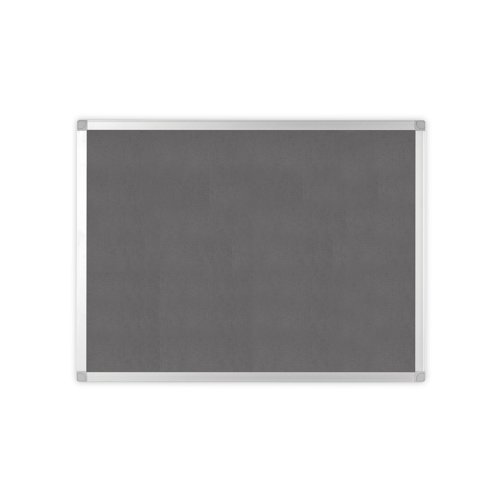 KF01073 | The smooth felt surface of this Q-Connect Noticeboard provides an eye-catching display area for affixing documents. The board comes with a fixing kit for mounting securely to your wall. The anodised aluminium frame features plastic corner caps to conceal the fittings for a flush finish. This grey board measures 900 x 600mm.