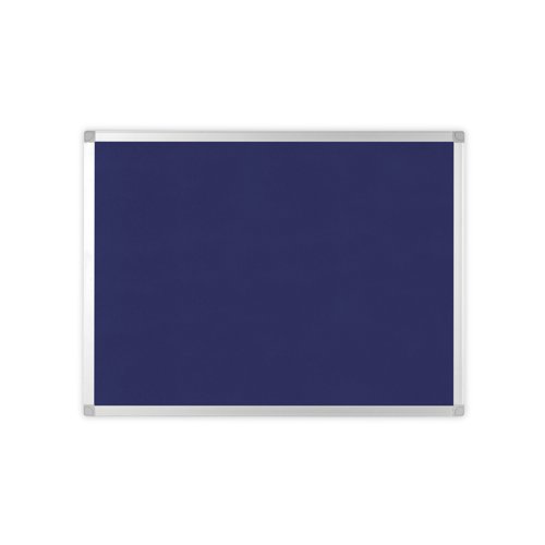 KF01076 | The smooth felt surface of this Q-Connect Noticeboard provides an eye-catching display area for affixing documents. The board comes with a fixing kit for mounting securely to your wall. The anodised aluminium frame features plastic corner caps to conceal the fittings for a flush finish. This blue board measures 900 x 600mm.