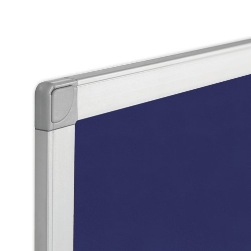 KF01077 | The smooth felt surface of this Q-Connect Noticeboard provides an eye-catching display area for affixing documents. The board comes with a fixing kit for mounting securely to your wall. The anodised aluminium frame features plastic corner caps to conceal the fittings for a flush finish. This blue board measures 1200 x 900mm.