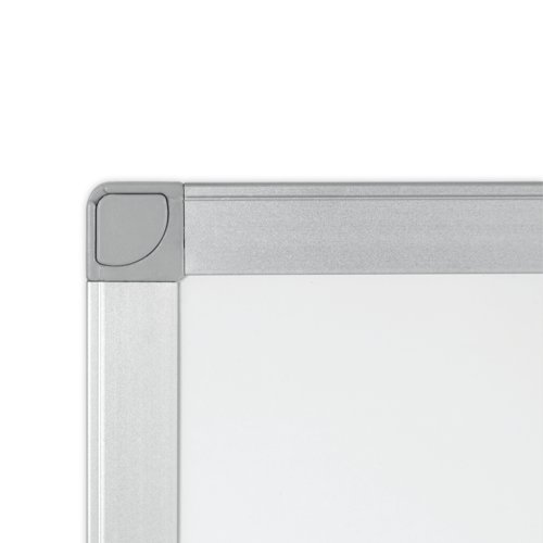 KF01080 | Easily brainstorm or write up meeting notes with this Q-Connect Aluminium Whiteboard, which has a durable coated steel surface that is easy to write on and clean. The surface is magnetic, so you can attach paper with board magnets or store magnetic erasers and pens on the board surface. The anodised aluminium frame provides sleek protection and features a clip-on pen tray for storing spare markers. The included wall fixing kit makes the board easy to install.