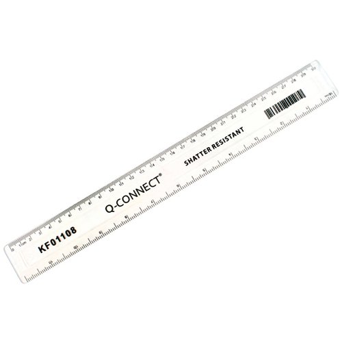 Q-Connect Ruler Shatterproof 300mm Clear (Inches on one side and cm/mm on the other) KF01108 - KF01108