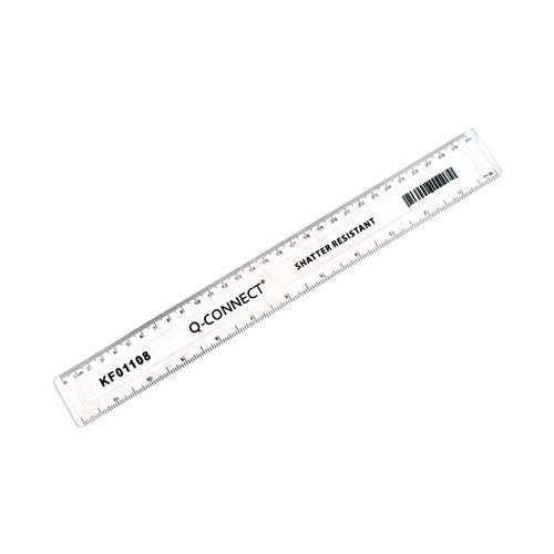 Q-Connect Shatter Resistant Ruler 30cm Clear Pack 10 KF01108Q