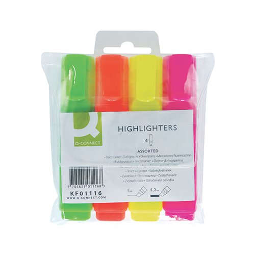 Q-Connect Assorted Highlighter Pens (Pack of 4) KF01116 Highlighters KF01116