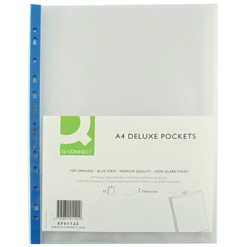 Q-Connect Punched Pocket A4 Deluxe Top-Opening Blue Strip Pack of 25 KF01122