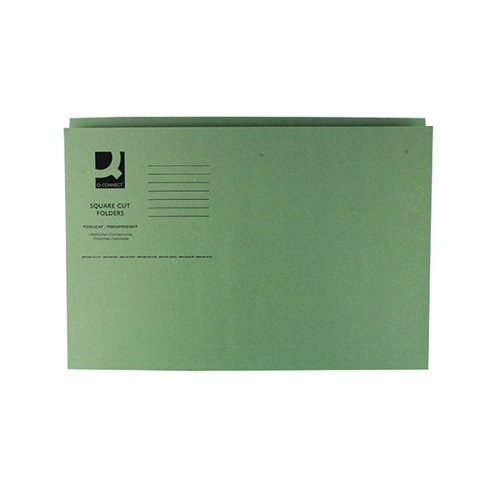 Q-Connect Square Cut Folder Mediumweight 250gsm Foolscap Green (Pack of 100) KF01189 Square Cut Folders KF01189