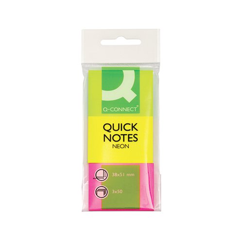 KF01224 - Q-Connect Quick Notes 38 x 51mm Neon (Pack of 3) KF01224