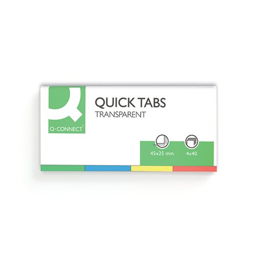 Q-Connect Quick Tabs 25x45mm 40 Tabs 4 Pads Clear/Assorted (Pack of 160) KF01225 - KF01225