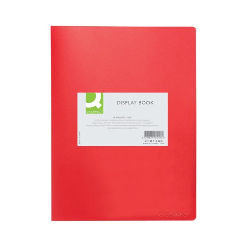 KF01246 | This quality Q-Connect polypropylene display book is perfect for filing, displays and presentations. The 10 clear, copy safe pockets protect and display up to 20 A4 sheets for a professional finish. This pack contains 1 red A4 display book.