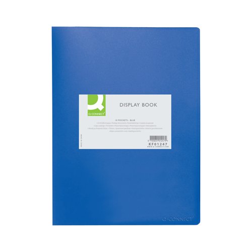 KF01247 | This quality Q-Connect polypropylene display book is perfect for filing, displays and presentations. The 10 clear, copy safe pockets protect and display up to 20 A4 sheets for a professional finish. This pack contains 1 blue A4 display book.