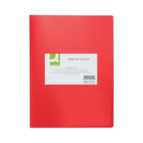 This quality Q-Connect polypropylene display book is perfect for filing, displays and presentations. The 20 clear, copy safe pockets protect and display up to 40 A4 sheets for a professional finish. This pack contains 1 red A4 display book.