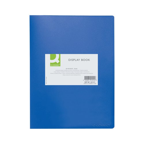 This quality Q-Connect polypropylene display book is perfect for filing, displays and presentations. The 20 clear, copy safe pockets protect and display up to 40 A4 sheets for a professional finish. This pack contains 1 blue A4 display book.