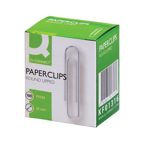 Q-Connect Paperclips Lipped 32mm (Pack of 1000) KF01316Q Paper Clips & Binders KF01316Q