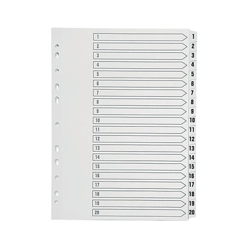 Q-Connect Index A4 Multi-Punched 1-20 Polypropylene White