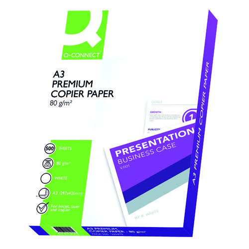 Q-Connect Premium Copier/Laser A3 Paper 80gsm White Ream (Pack of 500) KF01425