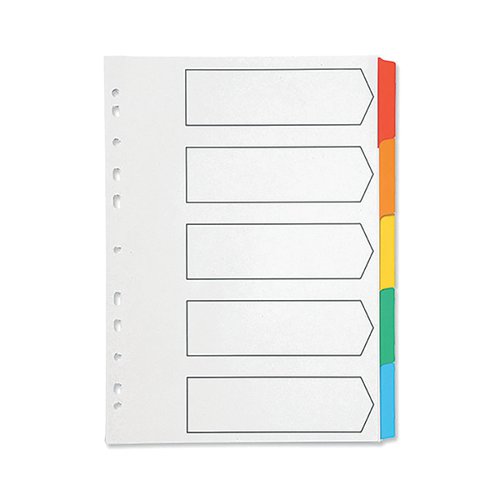 Q-Connect 5-Part Index Multi-punched Reinforced Board Multi-Colour Blank Tabs A4 White KF01525 Plain File Dividers KF01525