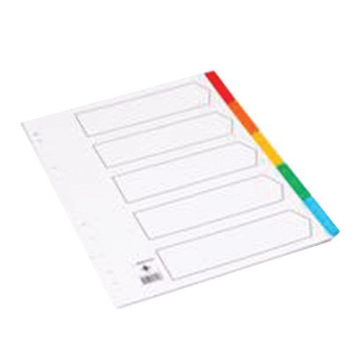 Q-Connect 5-Part Index Multi-punched Reinforced Board Multi-Colour Blank Tabs A4 White KF01525 - KF01525