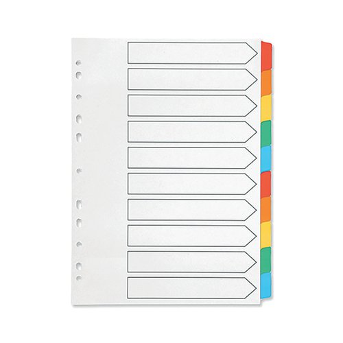 Q-Connect Index A4 Multi-Punched 10-Part Reinforced Multi-Colour Tabbed