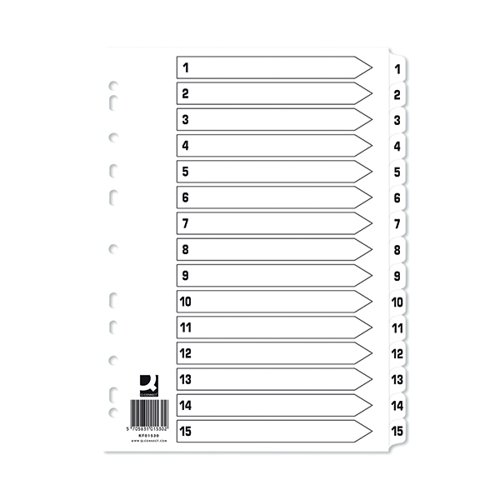 Q-Connect Index 1-15 Board Reinforced White (Pack of 10) KF01530Q