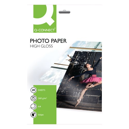 Q-Connect A4 White High Gloss Photo Paper 260gsm (Pack of 20) KF02163 | KF02163 | VOW