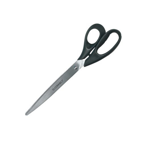 KF02340 | These Q-Connect Scissors feature an ergonomic design and quality steel blades for a sharp, clean cut. This pack contains one pair of 255mm (10 inch) scissors in black.