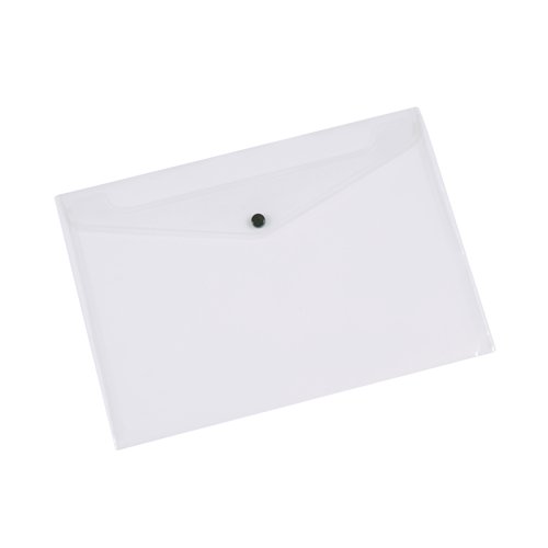 These Q-Connect polypropylene folders can hold up to 150 sheets of A3 paper and feature a press stud closure to help keep contents secure. Made from durable polypropyplene, the folders are transparent for easy viewing of the contents. This pack contains 12 clear folders.