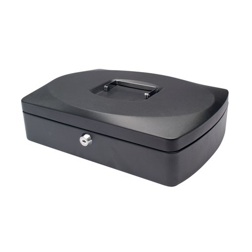 Store cash securely on site with this Q-Connect Cash Box, which is fully lockable and comes supplied with two keys for dual points of access. It offers portable money storage at outdoor retail operations or for transporting cash from one location to another. A removable cash tray has individual compartments for notes and change, leaving a large space underneath for receipts, vouchers and other valuable objects needing to be locked away.