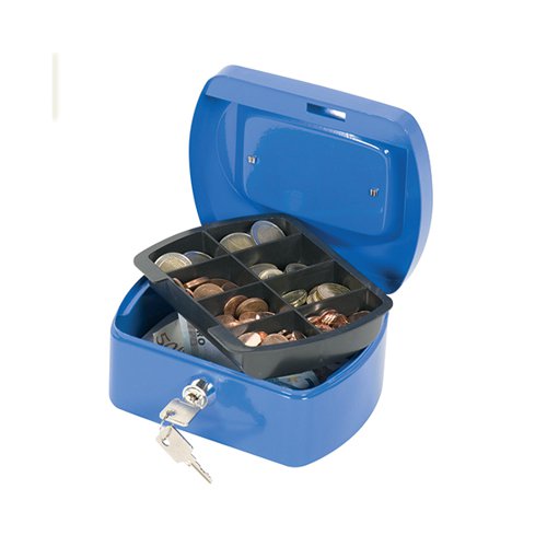 Metal Cash Box 6 inch Blue