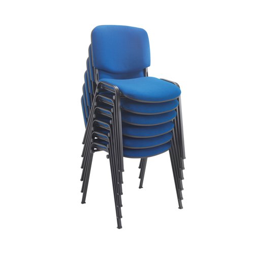 This multi purpose stacking chair from Jemini is a comfortable, durable choice for offices, meeting rooms, reception areas and more. It features a soft blue upholstered seat and back with a sturdy black metal frame for durability. The chairs can be stacked when not in use to save space - ideal for occasional conferences and meetings. Optional arms and a folding writing tablet are available separately for even more versatility.