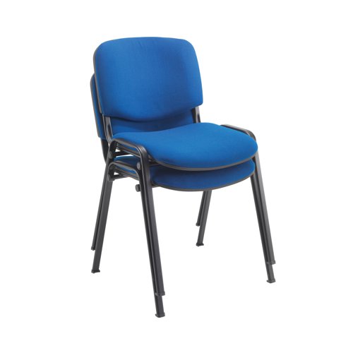 This multi purpose stacking chair from Jemini is a comfortable, durable choice for offices, meeting rooms, reception areas and more. It features a soft blue upholstered seat and back with a sturdy black metal frame for durability. The chairs can be stacked when not in use to save space - ideal for occasional conferences and meetings. Optional arms and a folding writing tablet are available separately for even more versatility.