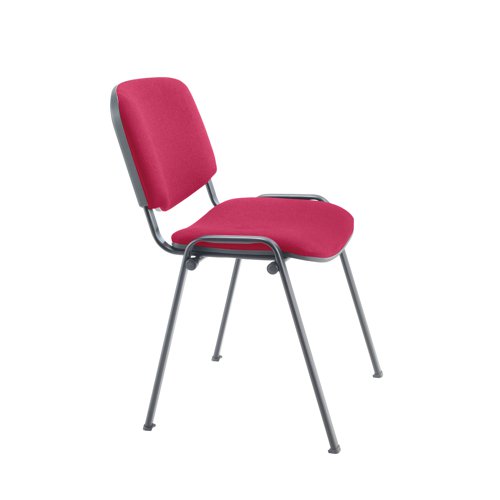 KF03345 | This multi purpose stacking chair from Jemini is a comfortable, durable choice for offices, meeting rooms, reception areas and more. It features a soft claret upholstered seat and back with a sturdy black metal frame for durability. The chairs can be stacked when not in use to save space - ideal for occasional conferences and meetings. Optional arms and a folding writing tablet are available separately for even more versatility.