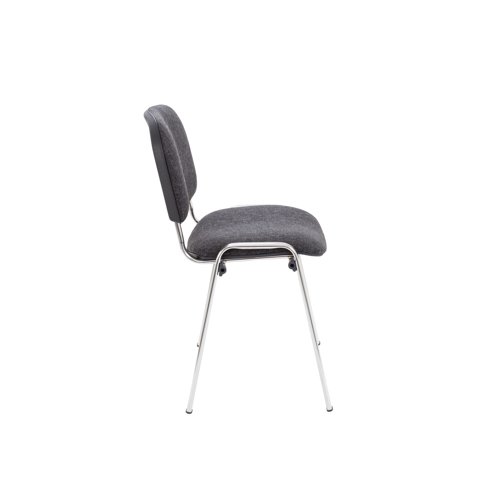 These chairs are a versatile answer to all of your seating needs, combining comfort with practicality. They can be stacked for easy storage, meaning that they are perfect for meeting rooms and conferences where you may need to switch the seating around. The chairs feature an elegant design that provides support to the upper back and provides a cushioned, soft seat upholstered in charcoal. The legs are made from tough chrome-finish metal to ensure that they will not buckle or break.