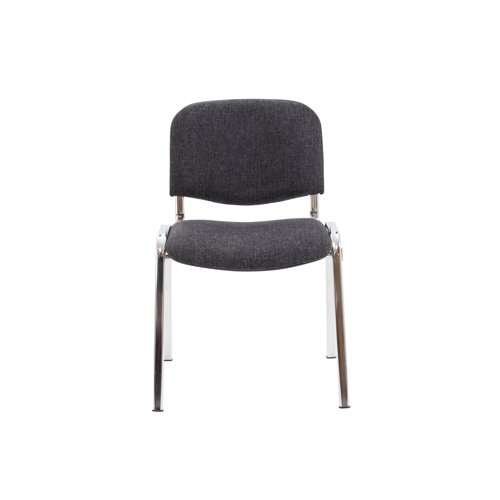 KF03350 | These chairs are a versatile answer to all of your seating needs, combining comfort with practicality. They can be stacked for easy storage, meaning that they are perfect for meeting rooms and conferences where you may need to switch the seating around. The chairs feature an elegant design that provides support to the upper back and provides a cushioned, soft seat upholstered in charcoal. The legs are made from tough chrome-finish metal to ensure that they will not buckle or break.