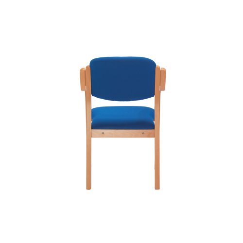 KF03514 | This chair is a great addition to any reception area; combining comfort, style and reliability. The chair has a stylish wooden frame with integrated armrests and is stackable up to 4 high for convenient storage. The padded seat and back are upholstered in blue pyra fabric and the chair complements other furniture from the Jemini Reception Seating range.